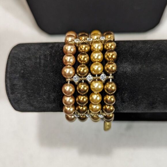 Kissaka Quadruple Bronze Champagne Beaded Stretch Bracelet - Picture 1 of 16